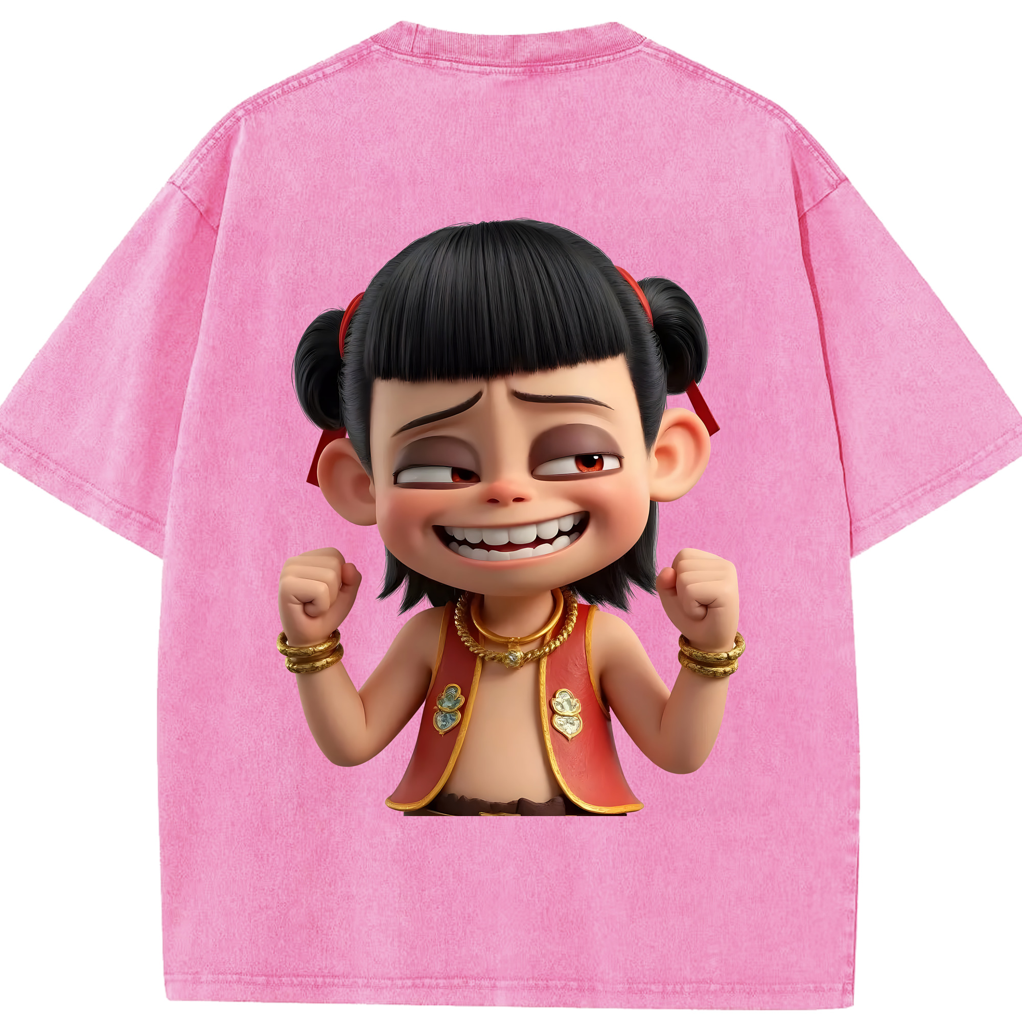 （画像用） Ne Zha 2 ナタ 魔童の大暴れ 綿100% ヴィンテージ風 半袖Tシャツ（背面プリント）